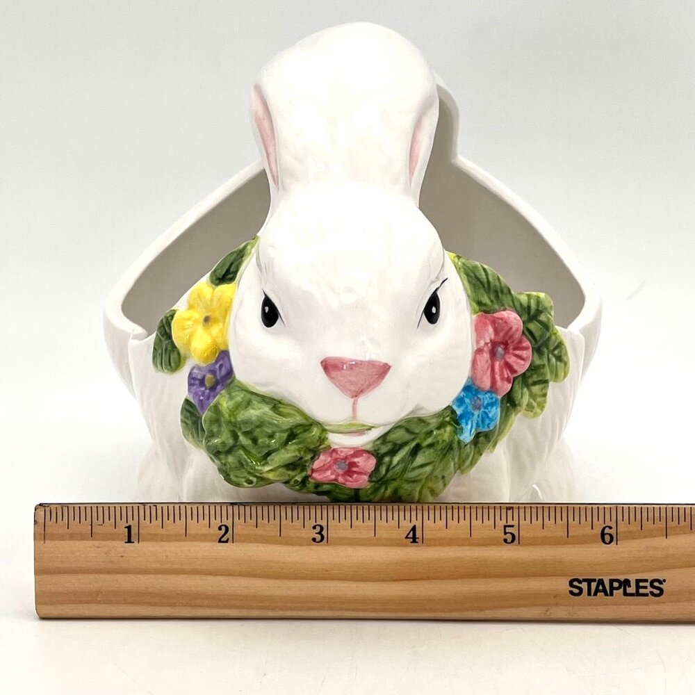 Vintage Collectible Oxford Elite Ceramic Easter Bunny Basket Floral Design Decor - Picture 13 of 14